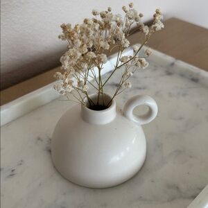 Small White Ceramic Vase with Handle.  Candle Stick Holder - Ceramic/Stoneware